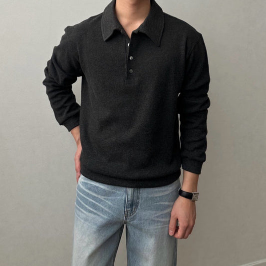 Angora Button Collar Knit Tee