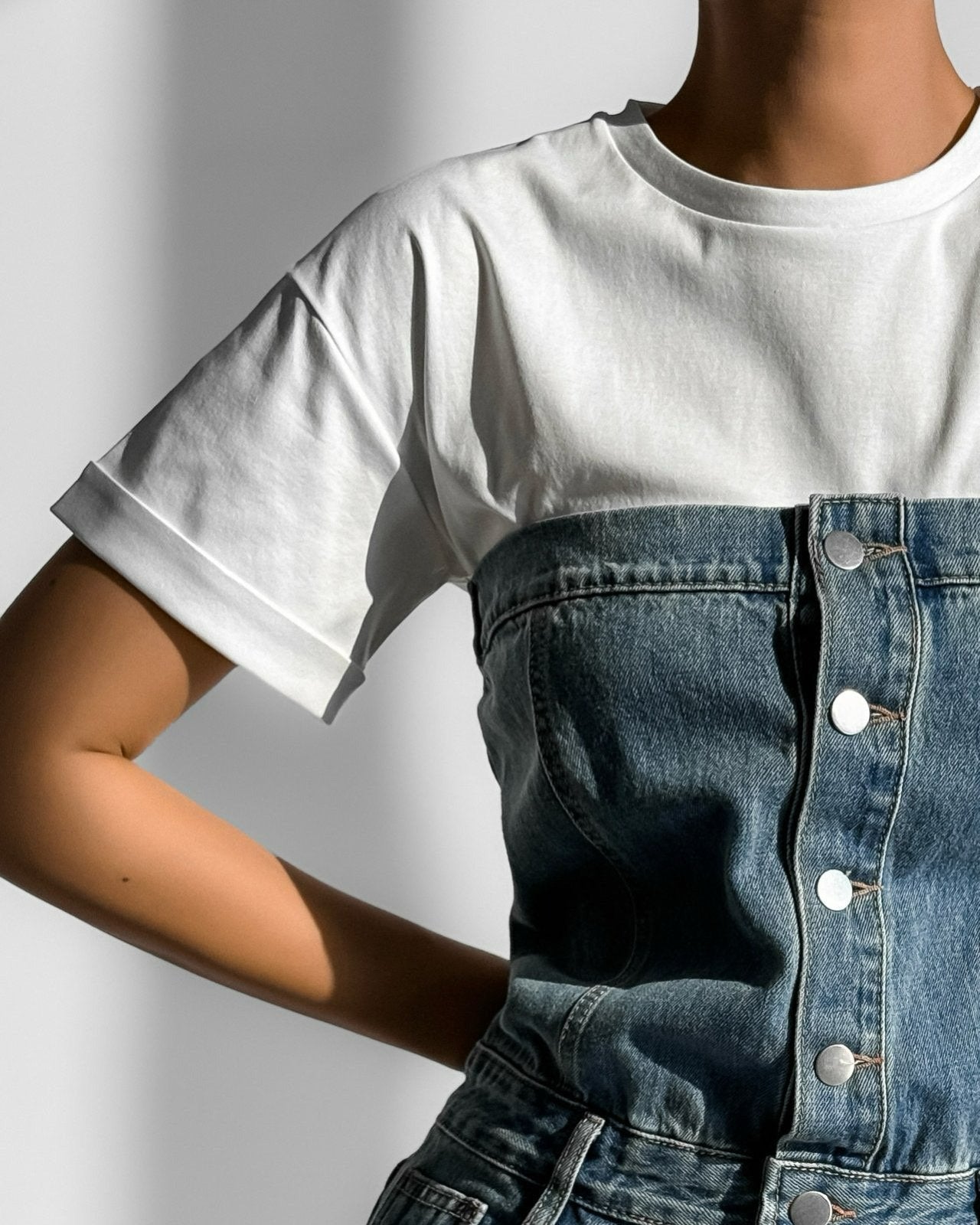 【PAPERMOON 페이퍼 문】SS / Strapless Blue Denim Jumpsuit