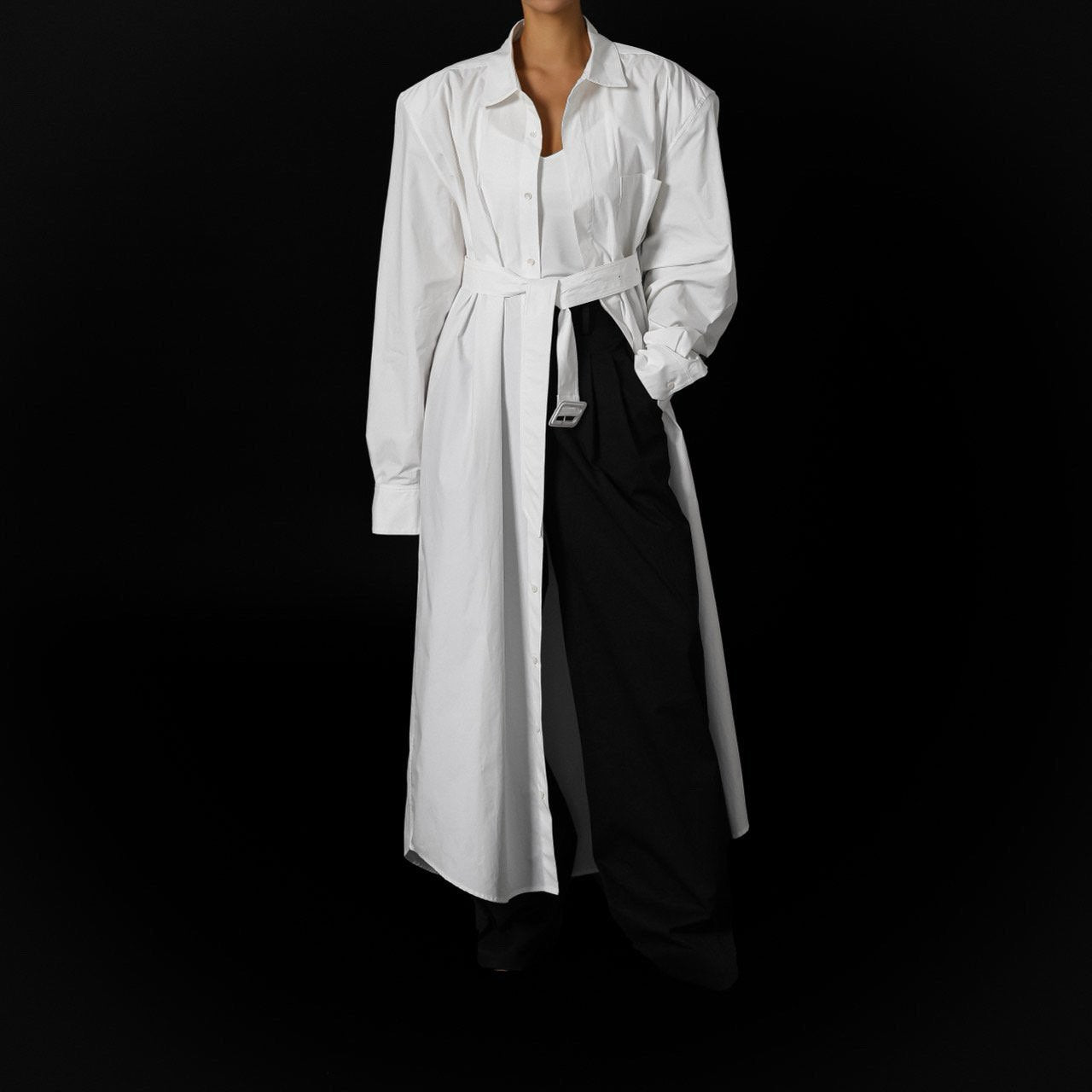 【PAPERMOON 페이퍼 문】SS / Trench Belted Detail Button Down Maxi Shirt Dress