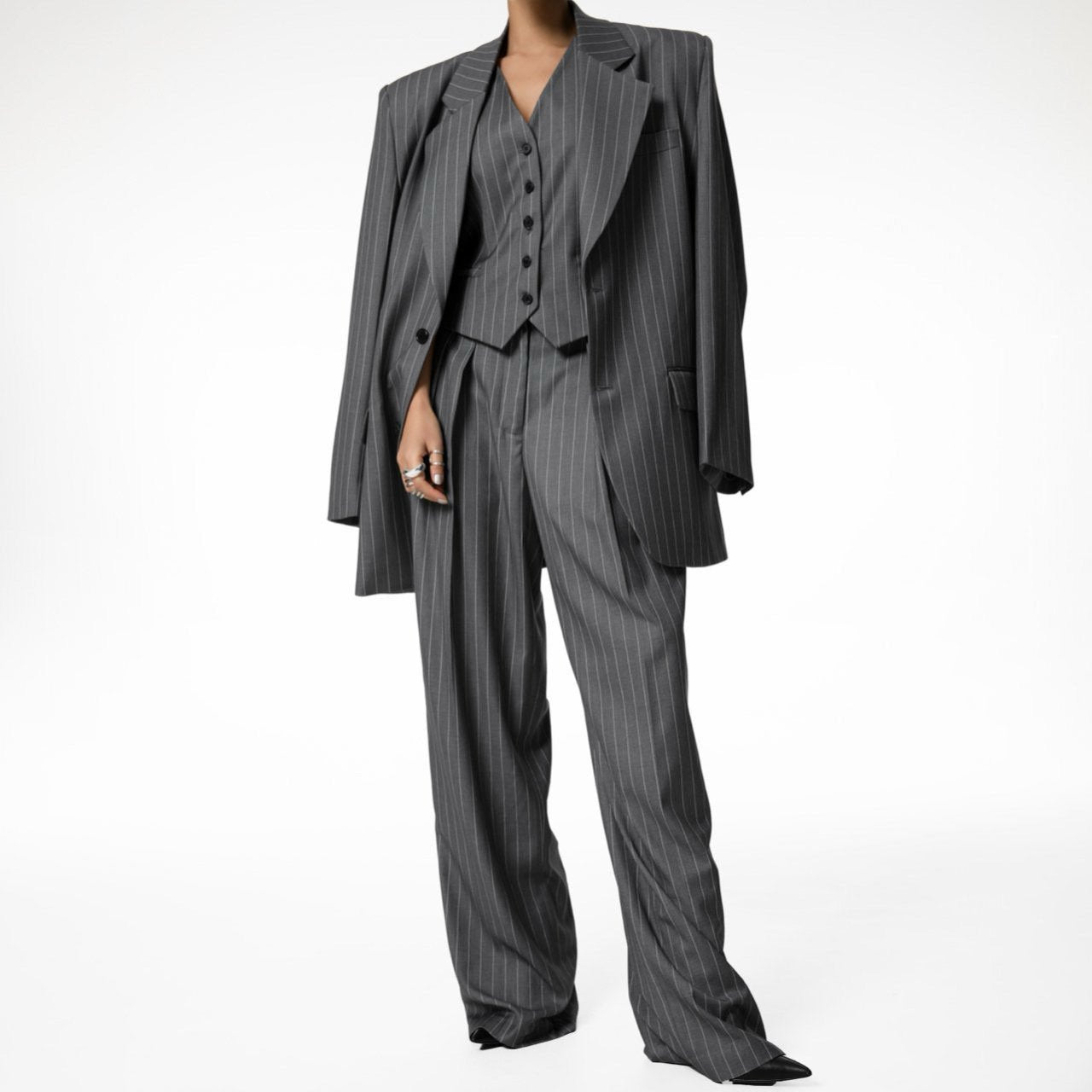 【PAPERMOON 페이퍼 문】SS / Wide Pin Stripe Set Up Suit Vest