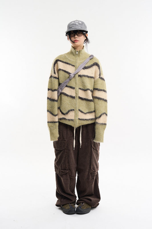 Wave Stripe Zip-Up Knit