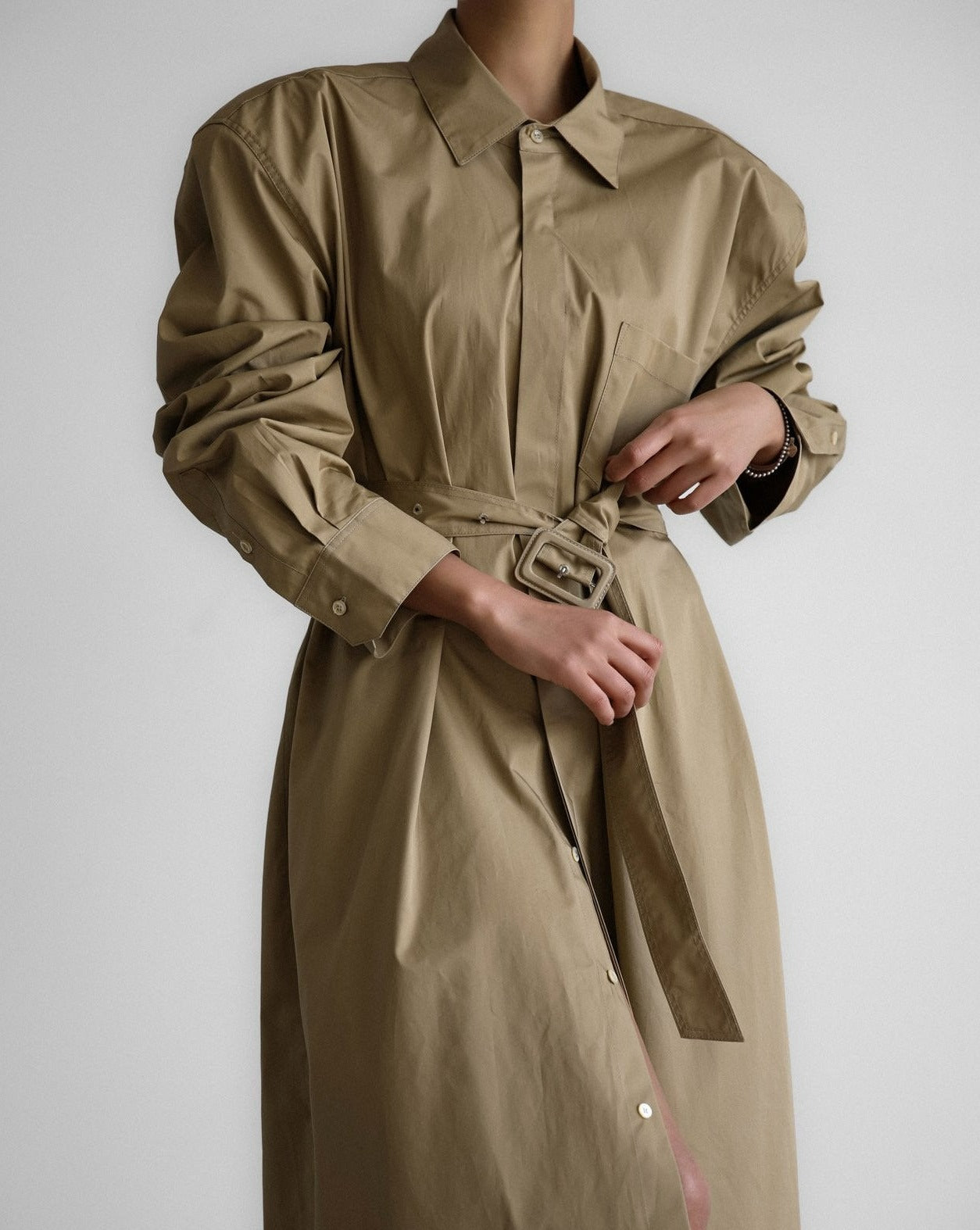 【PAPERMOON 페이퍼 문】SS / Trench Belted Detail Button Down Maxi Shirt Dress