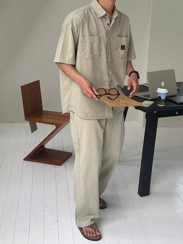 Pigment-Washed Nylon Shirt Jacket