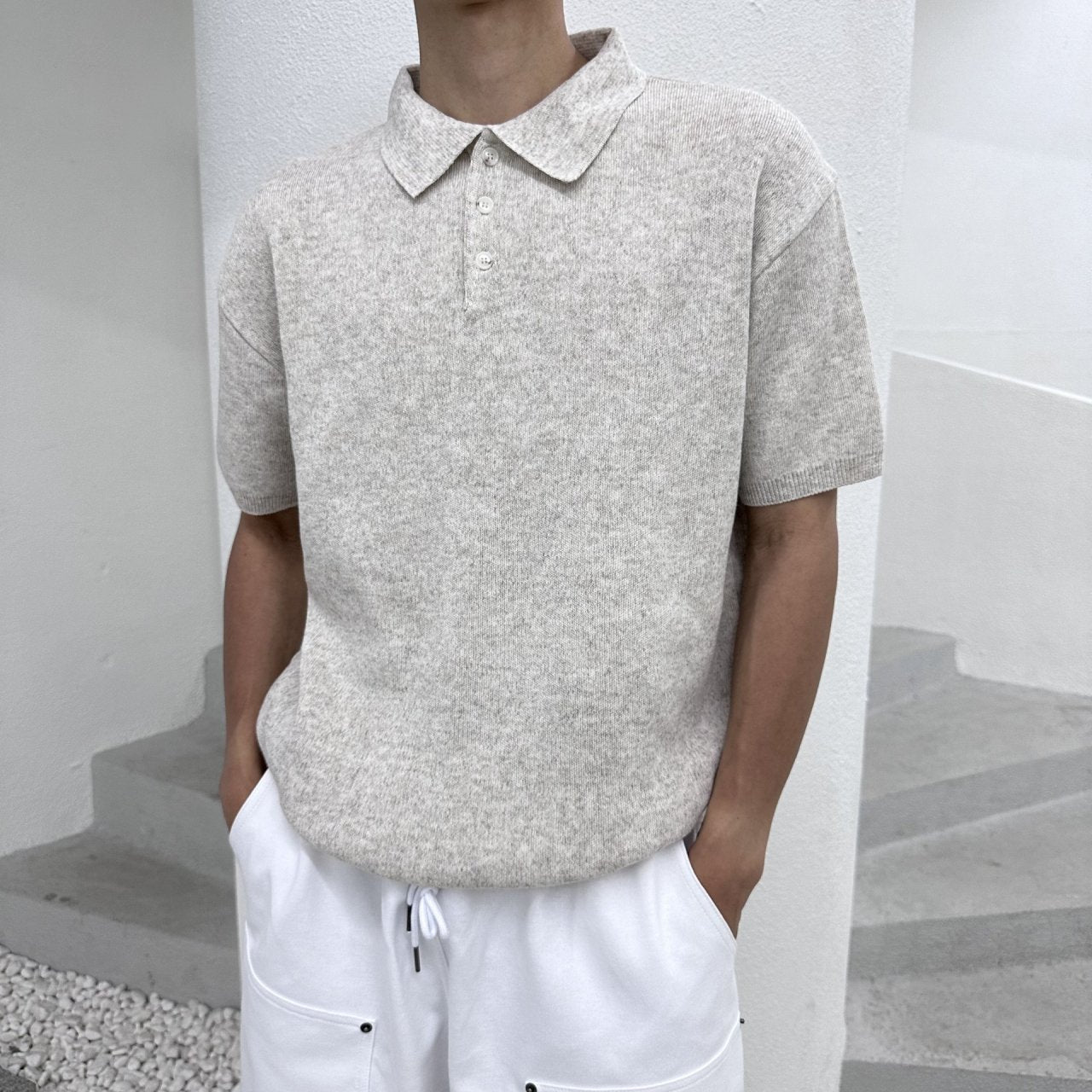 Linen Button Collar Knit