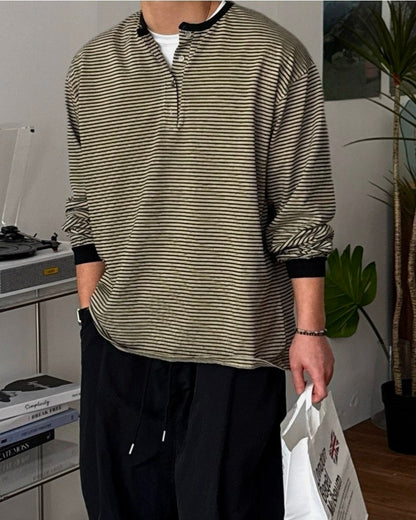 Pigment Stripe Henry Neck T-Shirt