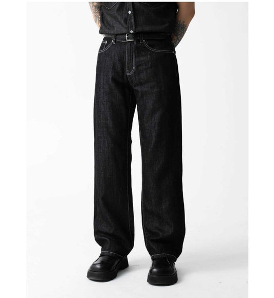 Black Linen Blend Denim Pants