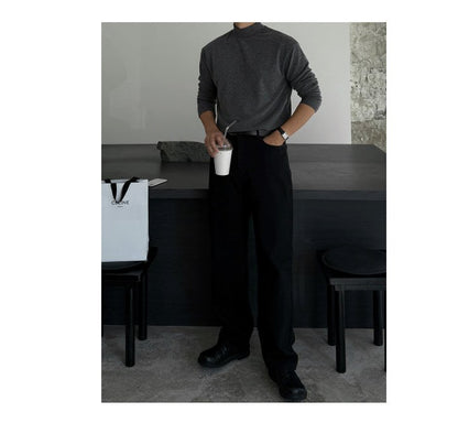 All Black Semi-Wide Back Shirring Denim