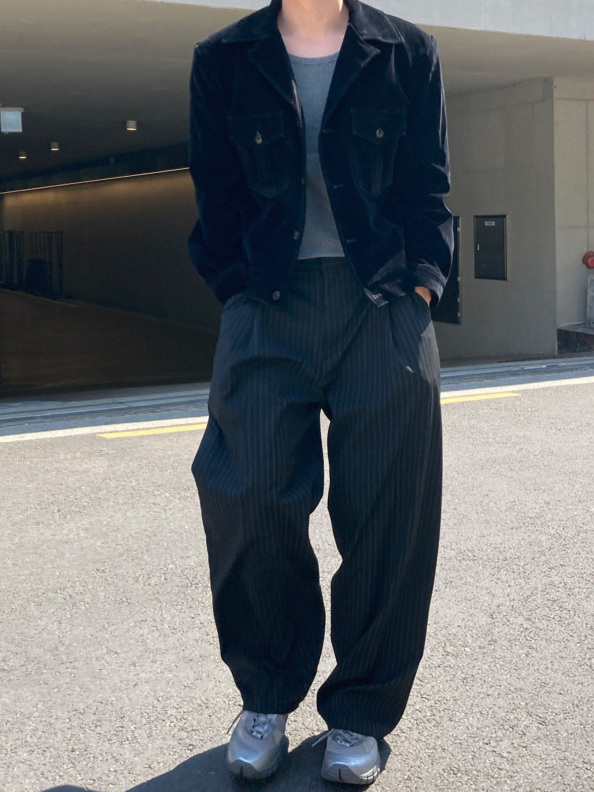 Pinstripe Two-Tuck Wide Slacks