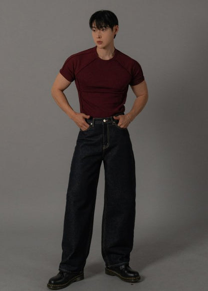 Outside Cut Ribbed Short Sleeve Tee