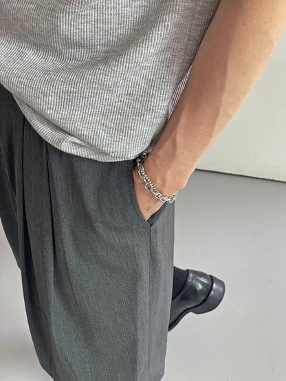 Stripe Banding Two-Tuck Shorts