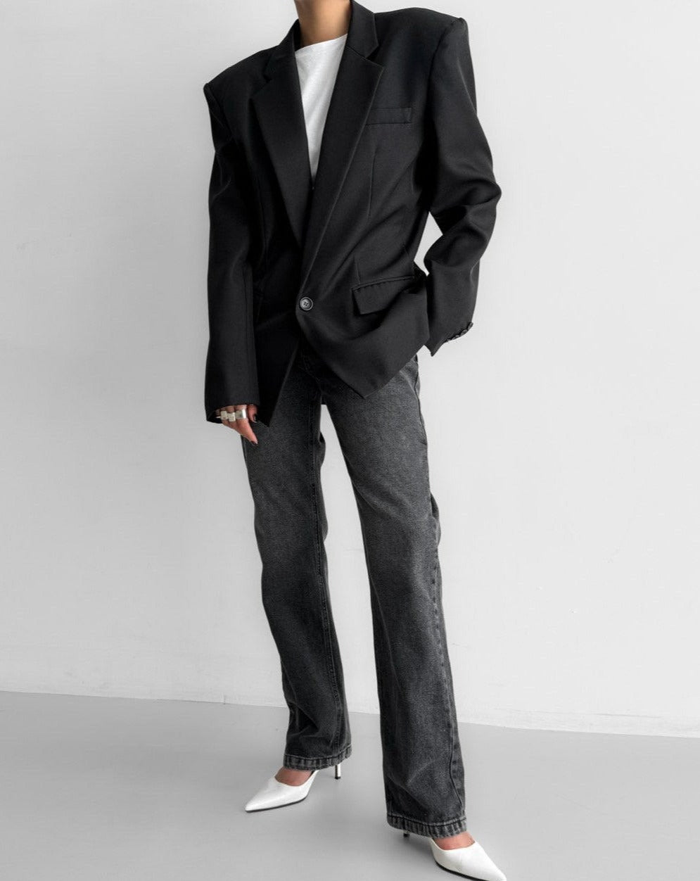 【PAPERMOON 페이퍼 문】SS / Square Shoulder Oversized Twill Blazer