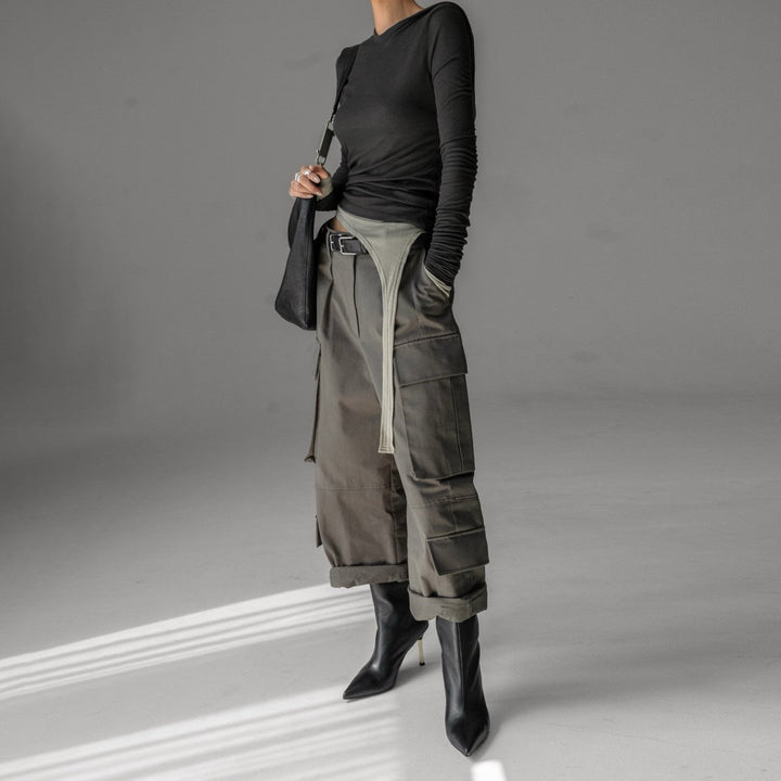 【PAPERMOON ペーパームーン】SS / Unbalanced Hem Line Detail Slim Long Sleeved Tee