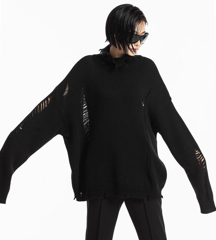 【PAPERMOON ペーパームーン】AW / Vintage Cut-Off Cashmere-Blend Turtleneck Knit