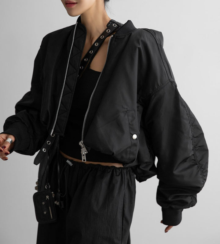 【PAPERMOON ペーパームーン】SS / Heavy Twill Nylon Cropped Balloon MA-1 Flight Jacket