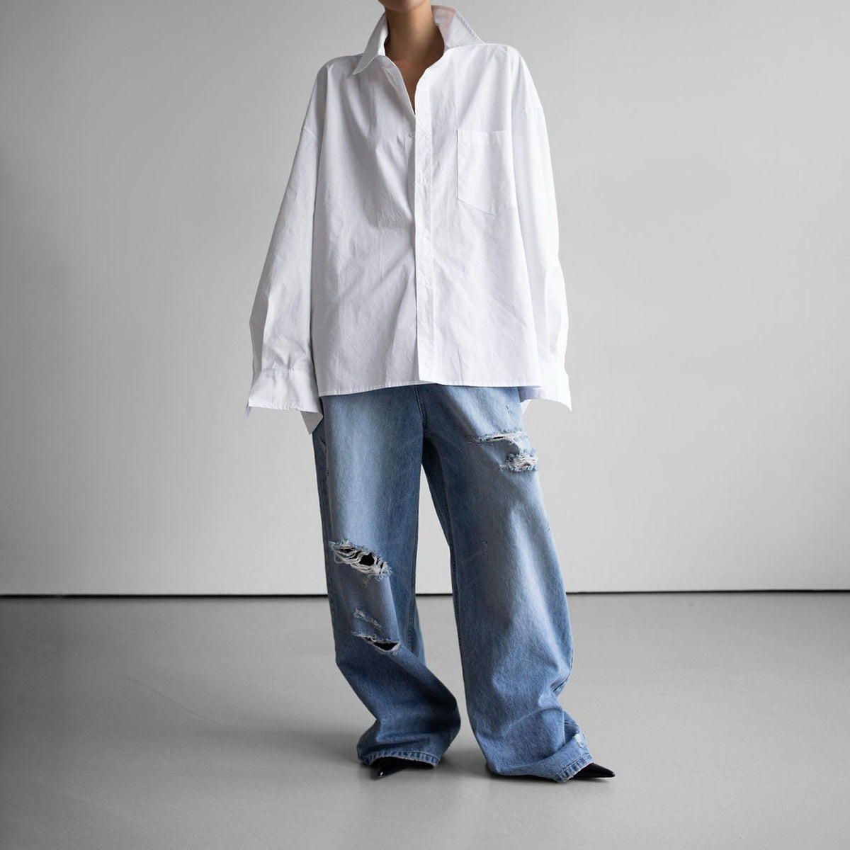 PAPERMOON ペーパームーン オーバーサイズラップドレープシャツ