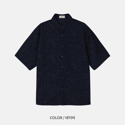 Floral Jacquard Open-Collar Shirt