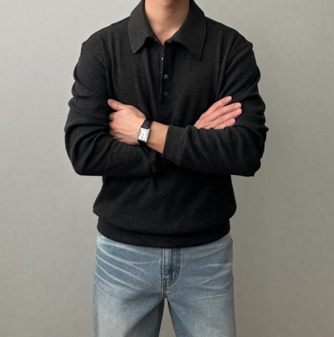 Angora Button Collar Knit Tee