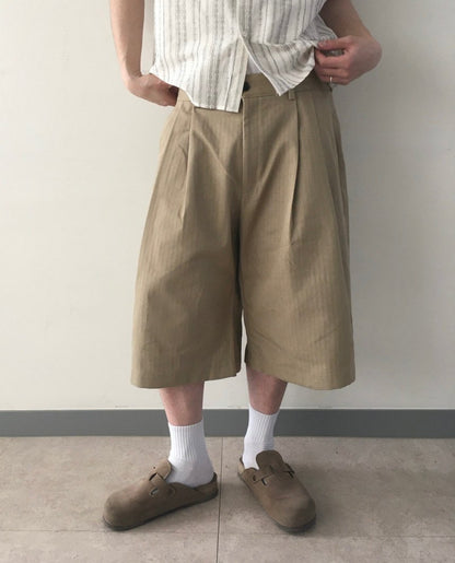 Herringbone Non-Fade Denim Bermuda Shorts