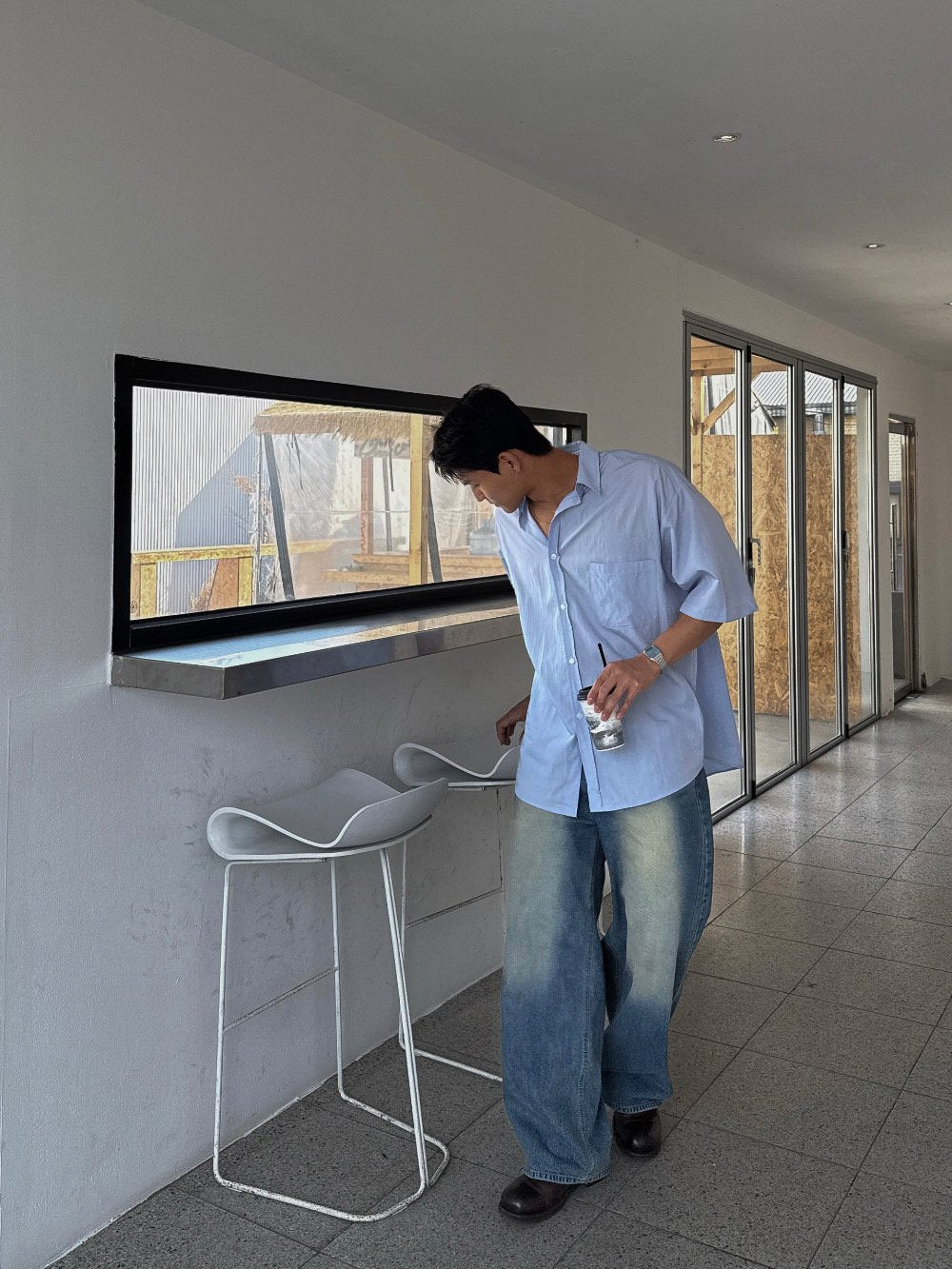 Pigment-Washed Nylon Shirt Jacket