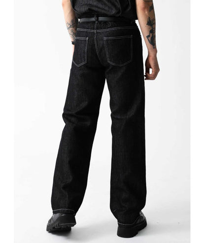 Black Linen Blend Denim Pants