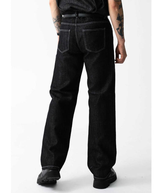 Black Linen Blend Denim Pants