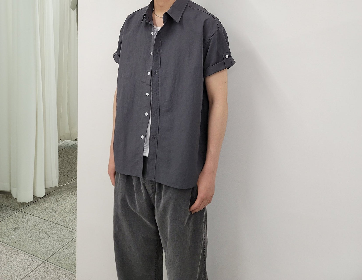 Pigment-Washed Nylon Shirt Jacket
