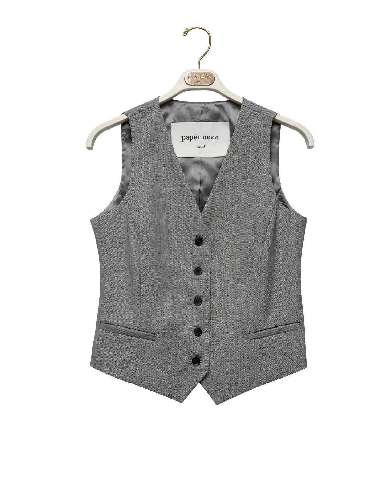 [PAPERMOON] SS / Sharkskin Fabric Tailored Set Up Vest