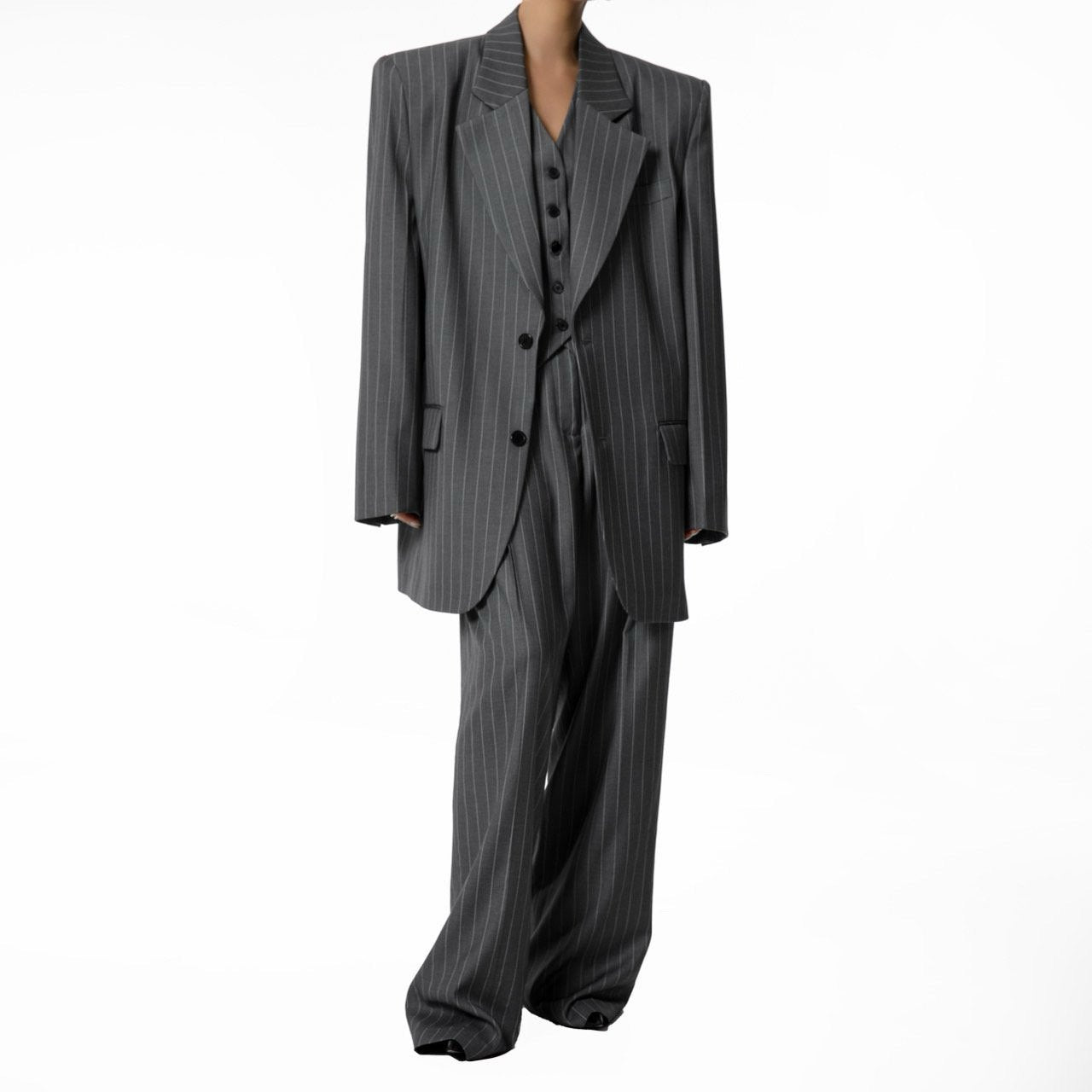 【PAPERMOON 페이퍼 문】SS / Wide Pin Stripe Set up Suit Pleated Trousers