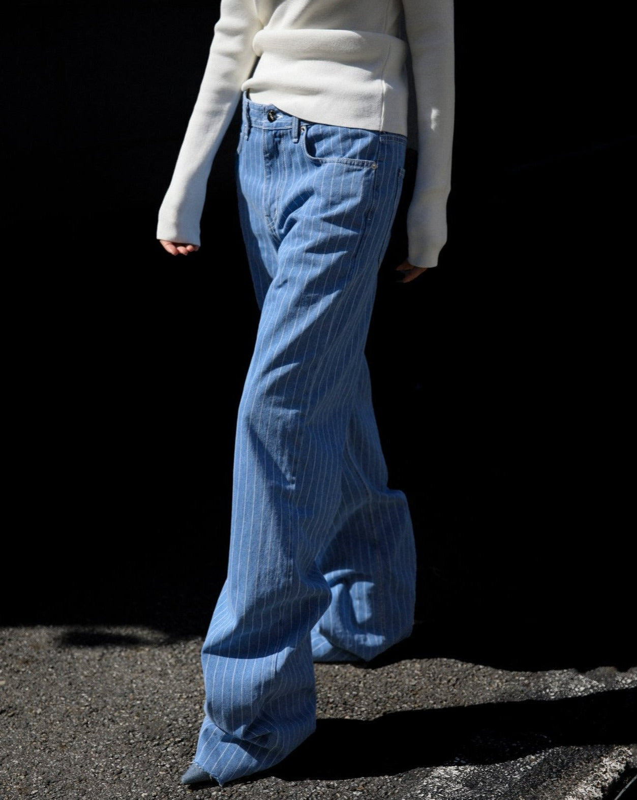【PAPERMOON 페이퍼 문】SS / Low Rise Striped Pattern Loose Fit Blue Denim Pants