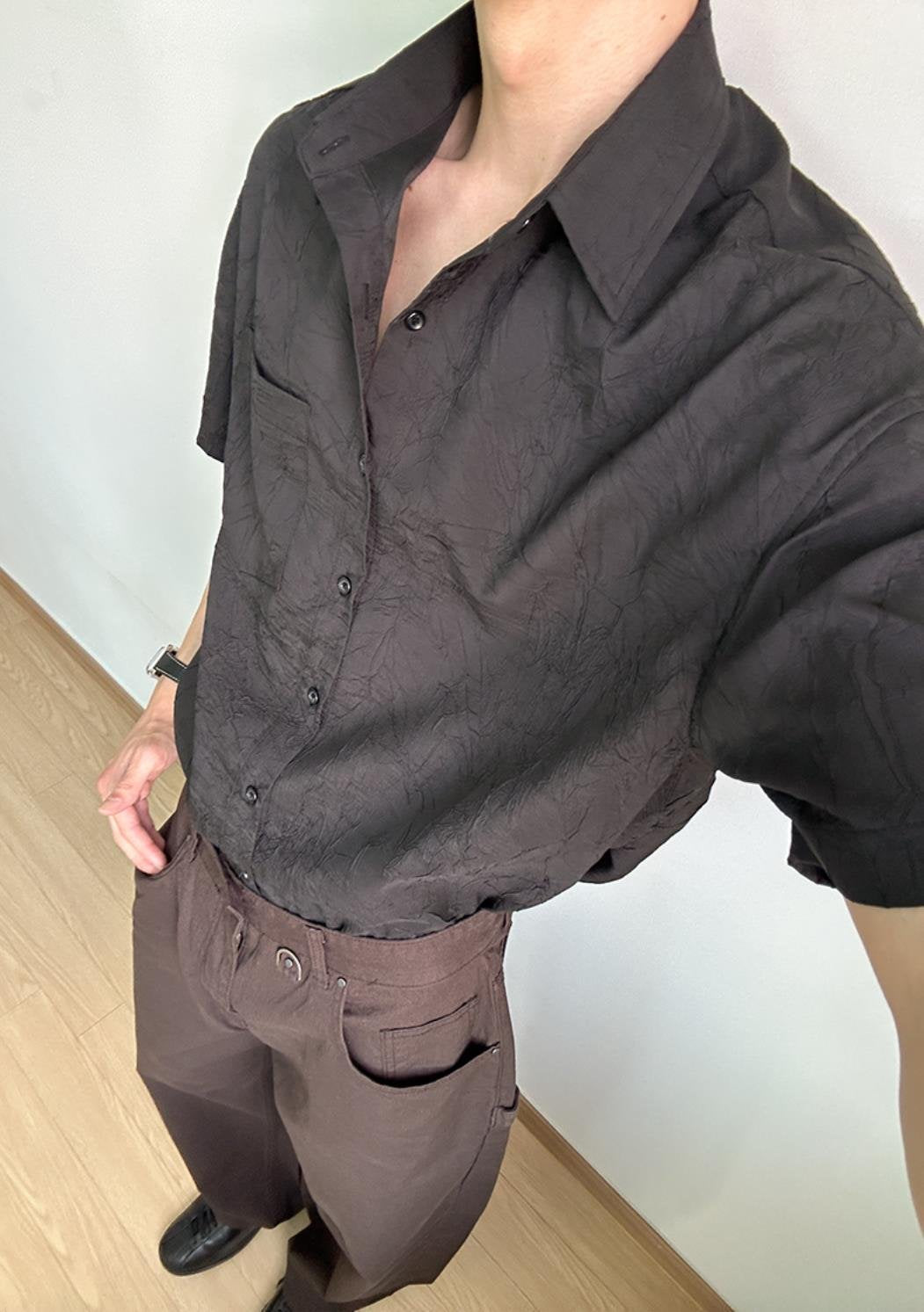 Crack Pattern Open-Collar Shirt