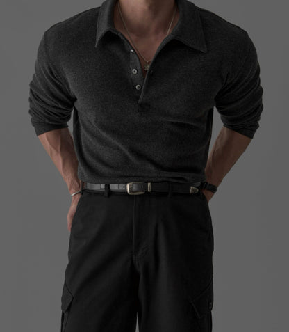 Angora Button Collar Henley Knit Tee