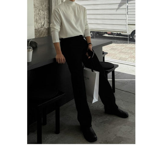 All Black Semi-Wide Back Shirring Denim
