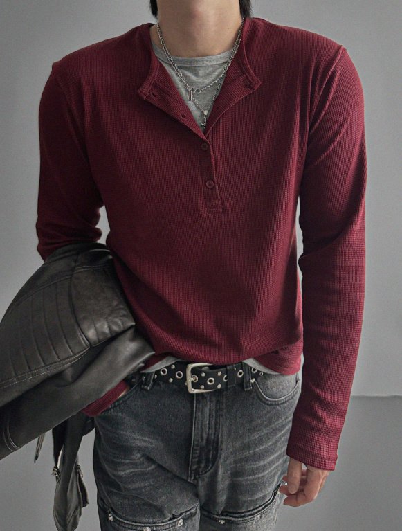 トップス museum of daily layered henry neck sweat Layered Henry neck T-shirt – WooStore