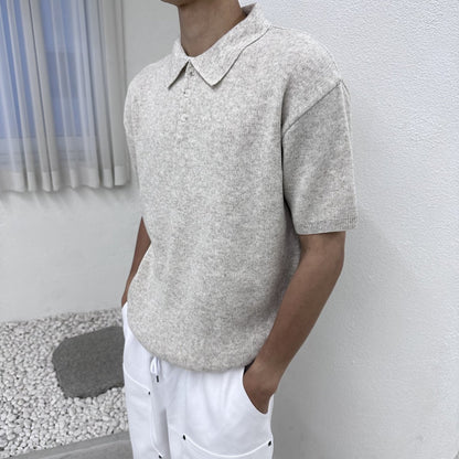 Linen Button Collar Knit