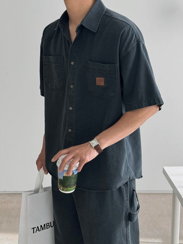 Pigment-Washed Nylon Shirt Jacket