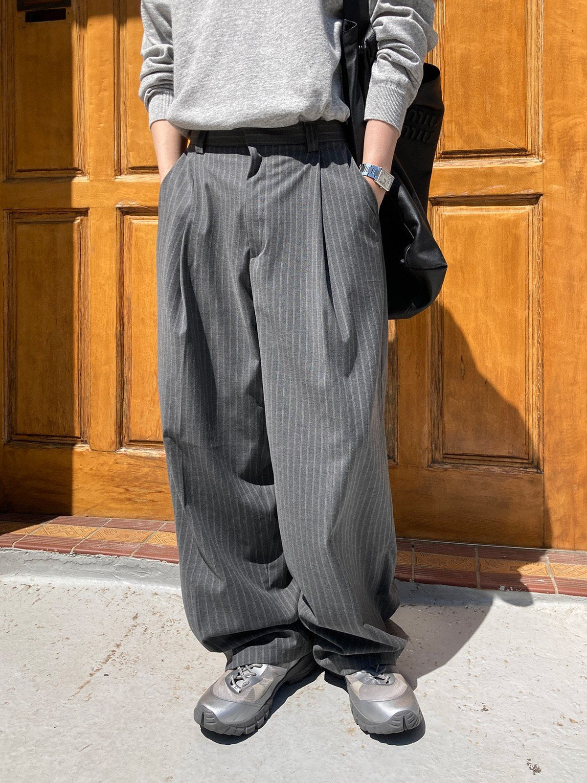 Pinstripe Two-Tuck Wide Slacks