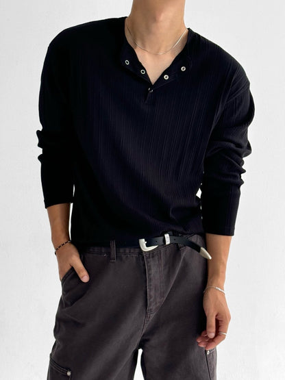 Ribbed Henley Long Sleeve Tee