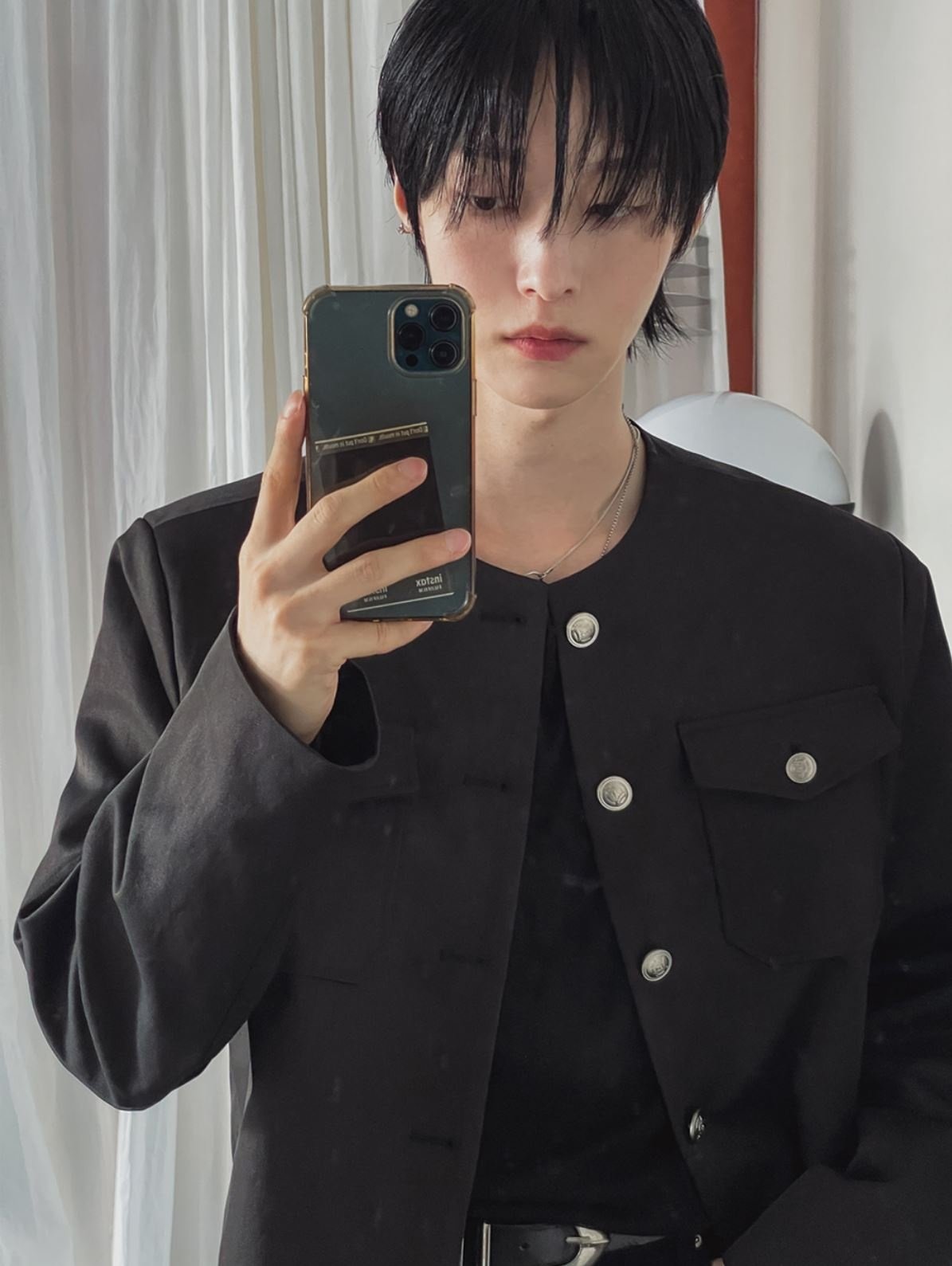 Silver Button Round-Neck Jacket