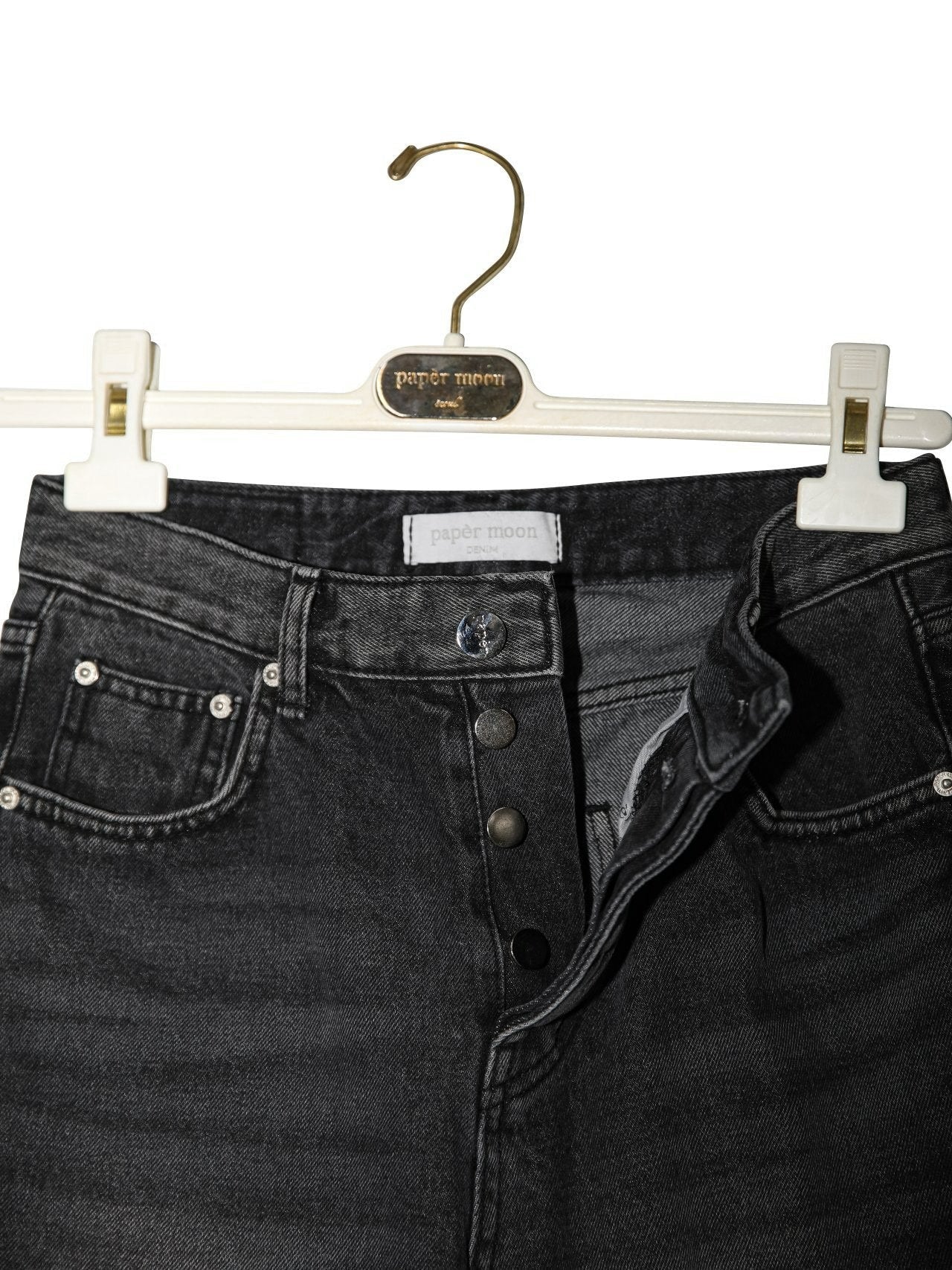 [PAPERMOON] SS / Back Split Detail Washed Black Straight Denim Jeans