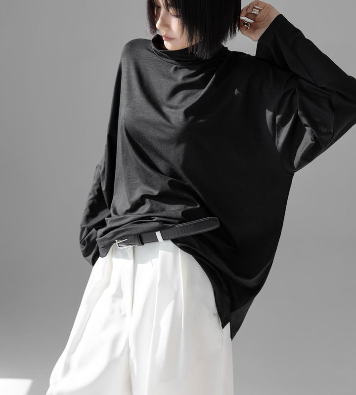 【PAPERMOON ペーパームーン】SS / Classic Loose Fit Tencel Half Neck Top