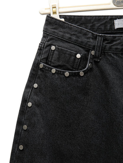 PAPERMOON ペーパームーン スタッドポイントウォッシュドブラックワイドデニムパンツ