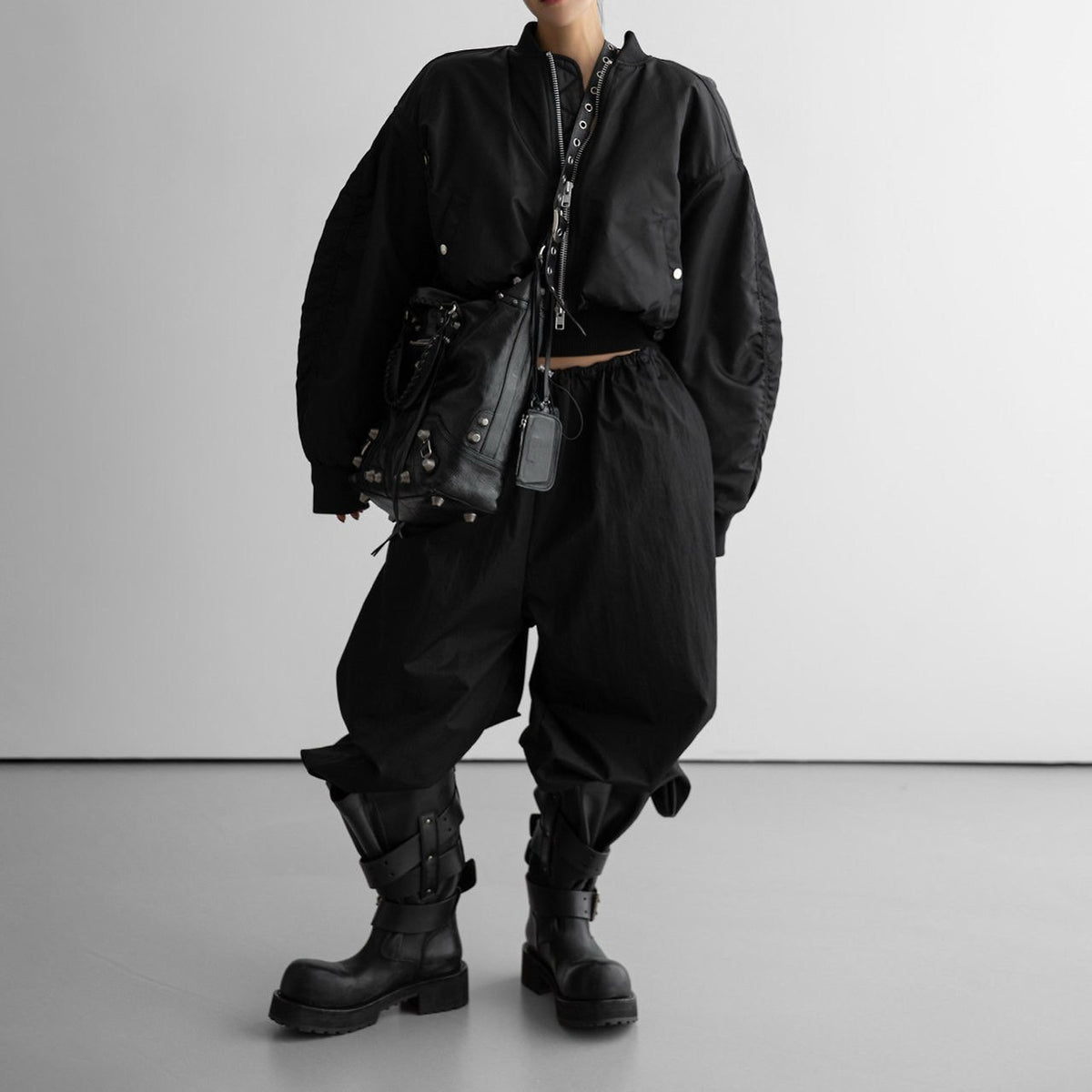 PAPERMOON Heavy Twill Nylon Cropped Balloon MA-1 Flight Jacket