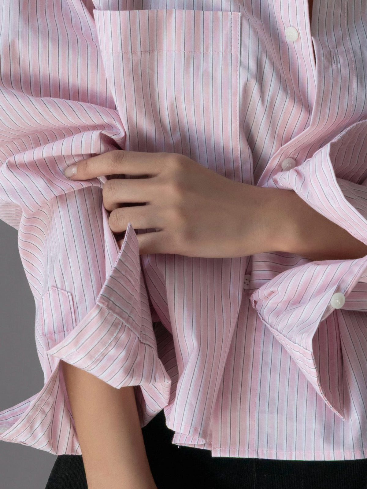 PAPERMOON Striped Pocket Detail Cropped Shirt