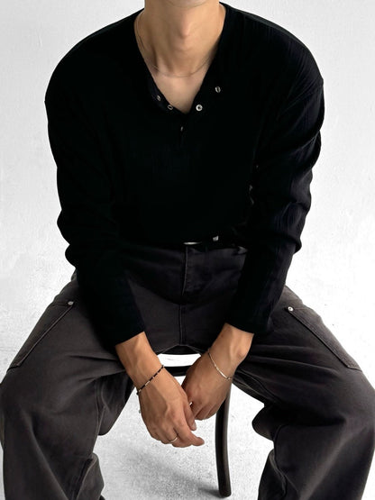 Ribbed Henley Long Sleeve Tee