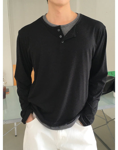 Cropped Layered Henley Neck Tee