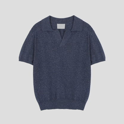 Blend Linen Open Collar Knit