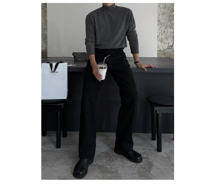 All Black Semi-Wide Back Banding Denim