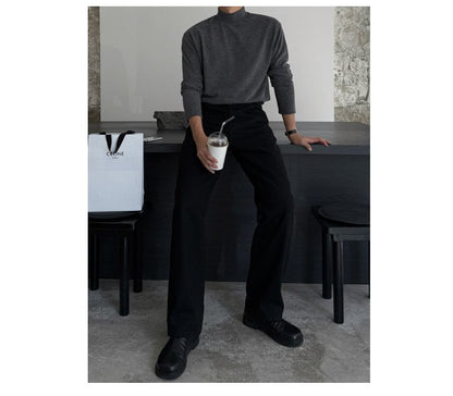 All Black Semi-Wide Back Shirring Denim