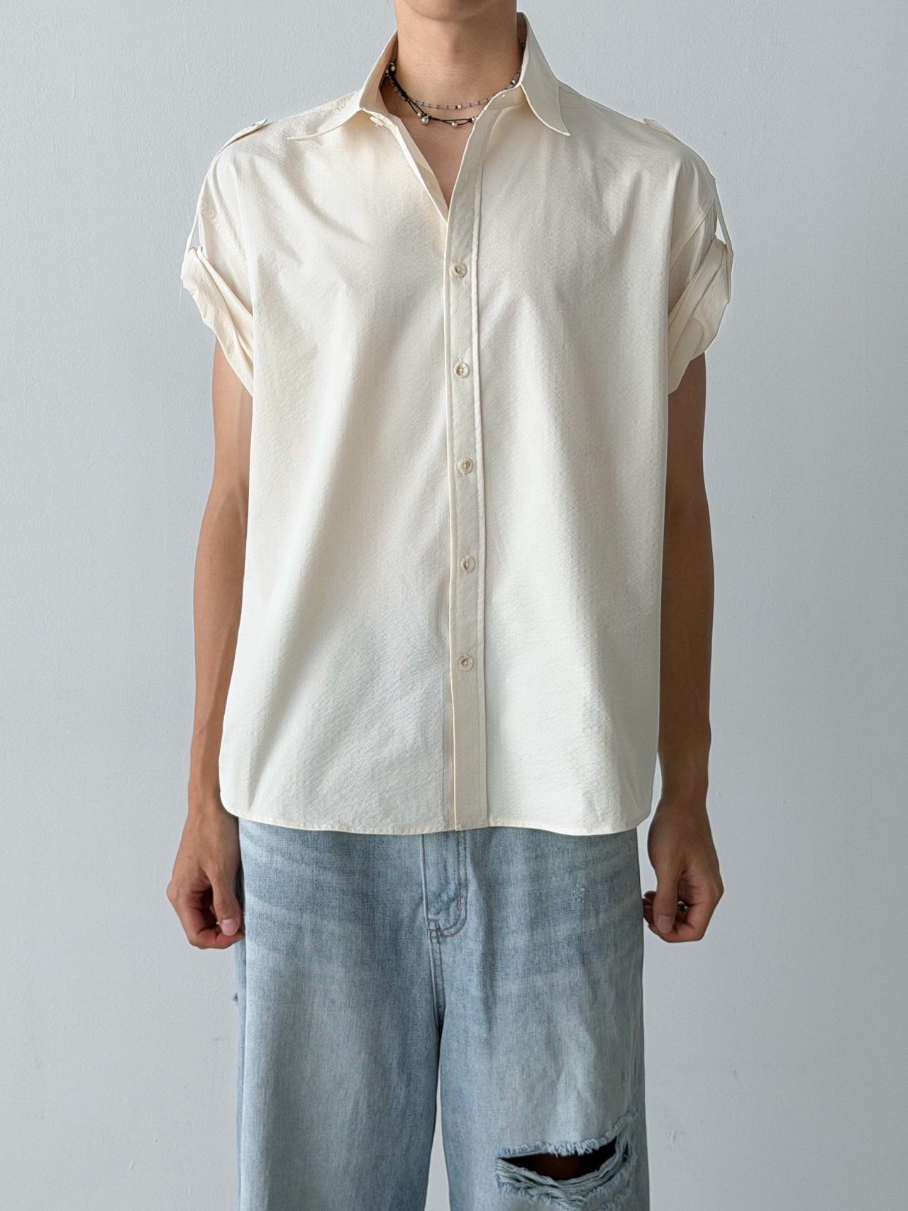 Pigment-Washed Nylon Shirt Jacket