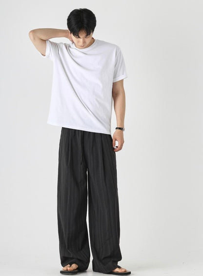 Tone-on-Tone Stripe Banding Slacks